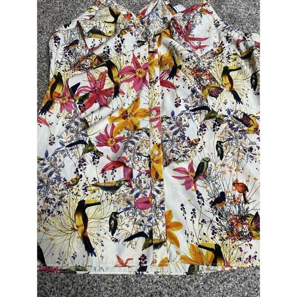 Banana Republic Top Multicolor Ruffled Tank Tropical Bird Print Button Down Sz 6 - Picture 5 of 8